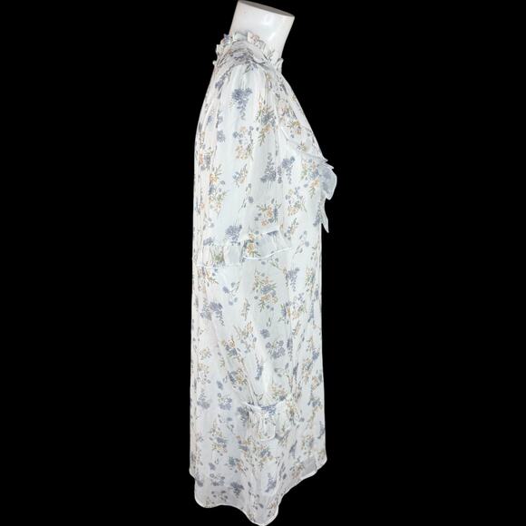 Allegra K Floral Ruffle Long Sleeve Mini Dress White Lined L Feminine Romantic - Picture 9 of 13